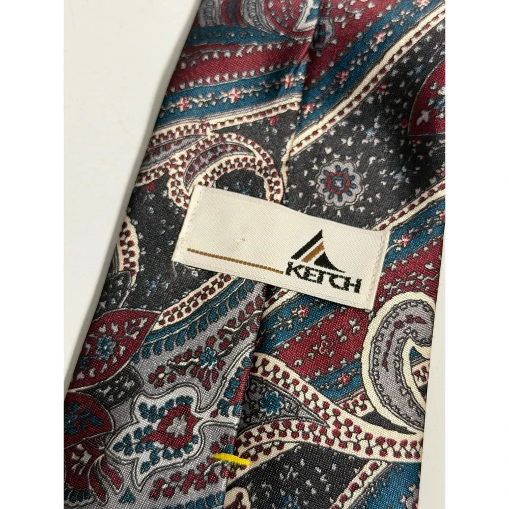 VTG Ketch Necktie Multicolor Paisley Retro Classic Formal Business Mens OS